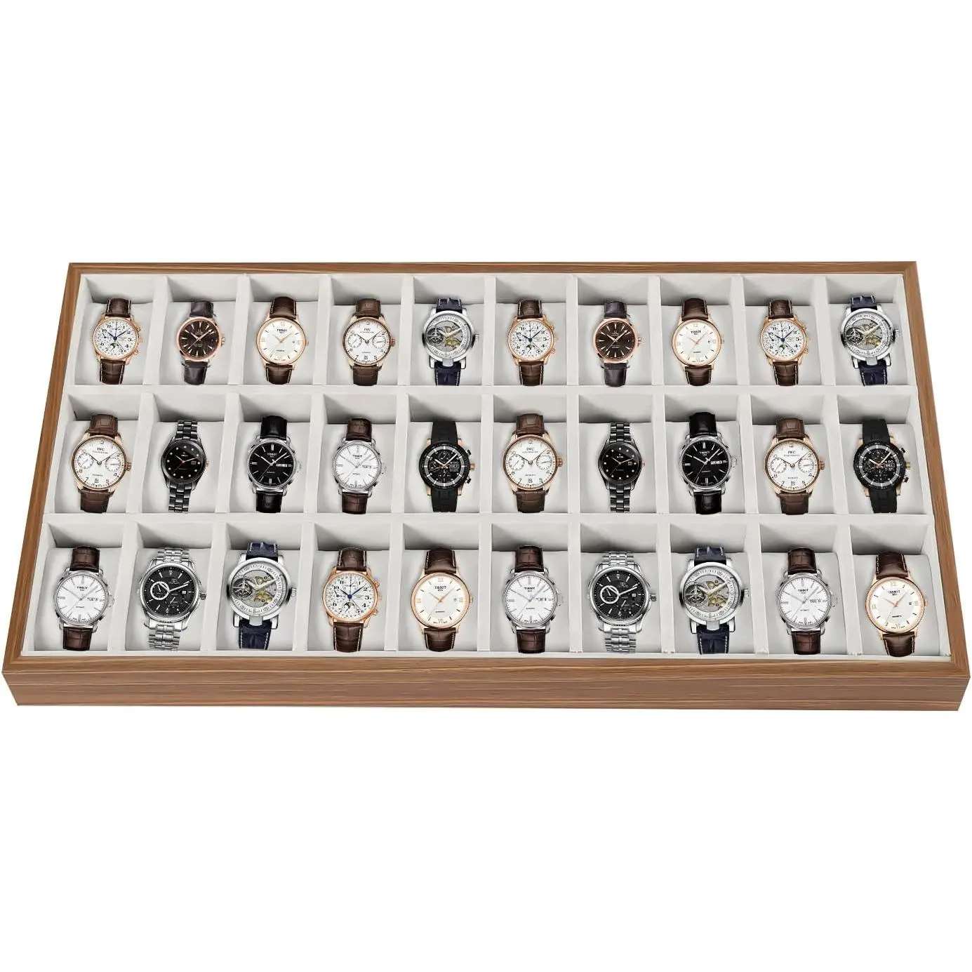 30 Grid Watch  Tray Organizer Wooden Box Organizer Display Tray Watch Bracelet Display Holder with Removable Pillow for Men & Women Storage and Display