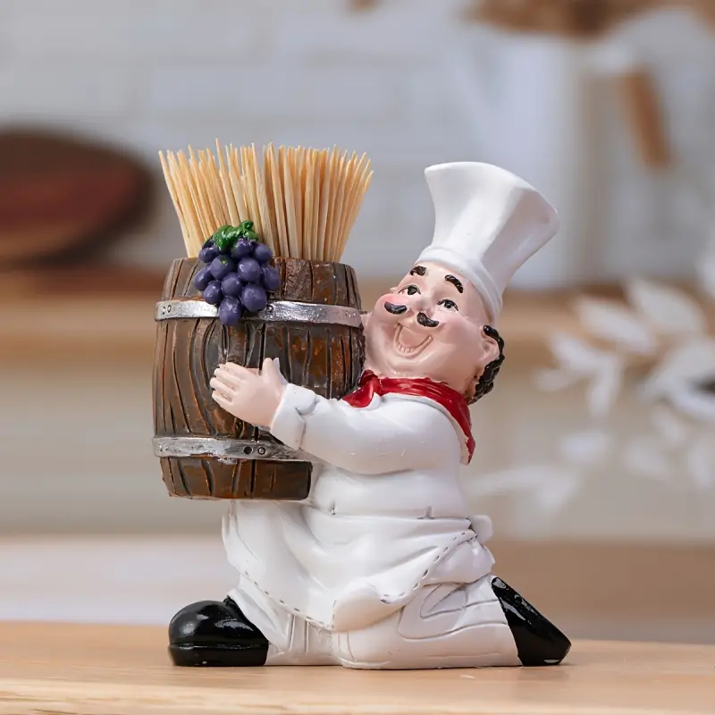 Creative Chef Vinyl Toothpick Holder Retro Kitchen Decoration PVC Wooden Barrel Toothpick Storage Box Home Restaurant Table Ornament