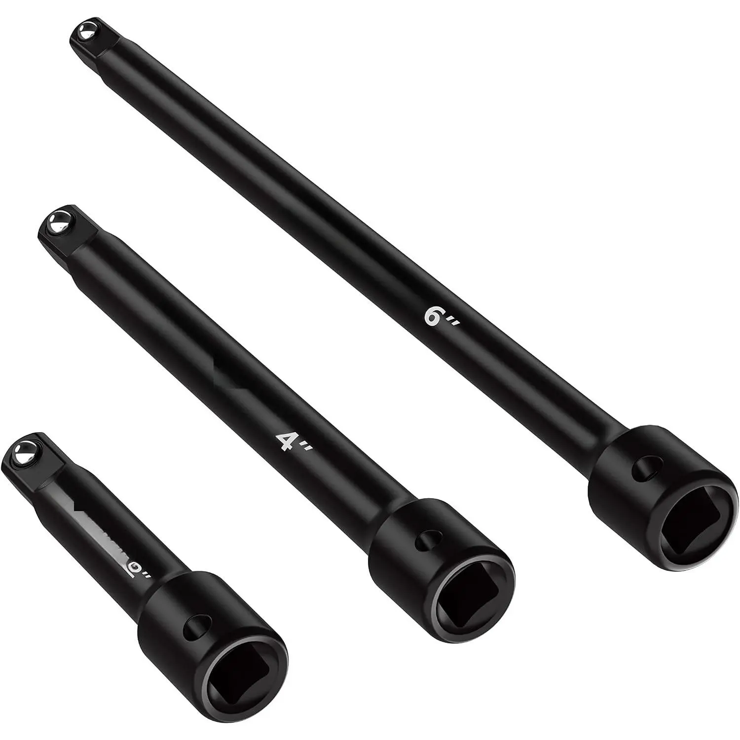Extension Bar Set, 1/4" Drive Socket Extension, Cr-V Steel, Black Phosphate Finish, 2-Inch, 4-Inch, and 6-Inch Sizes, 3 count