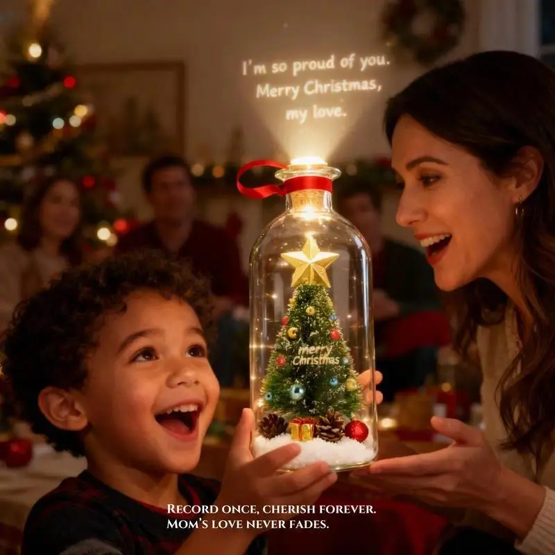 Forever Voice Recordable Christmas Tree Bottle – Personalized Message Ornament That Saves Voices Forever – Heartfelt Christmas Gift for Mom, Kids, Friends & Loved Ones
