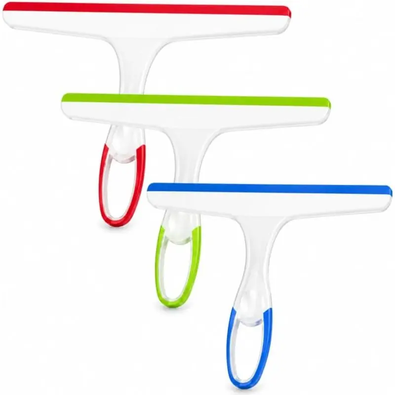 3PCS Shower Squeegee for Glass Doors, Silicone Bathroom Water Wiper, Reusable Shower Cleaner Tool for Windows, Mirrors, Car & Home Cleaning