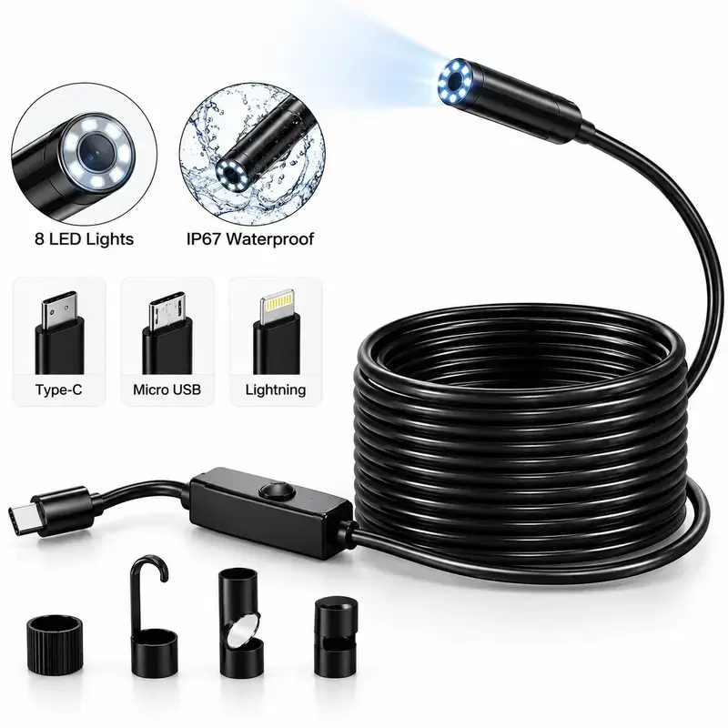 Waterproof Inspection Endoscope Camera, Semi-Rigid Snake Cable for Auto and Home Repair