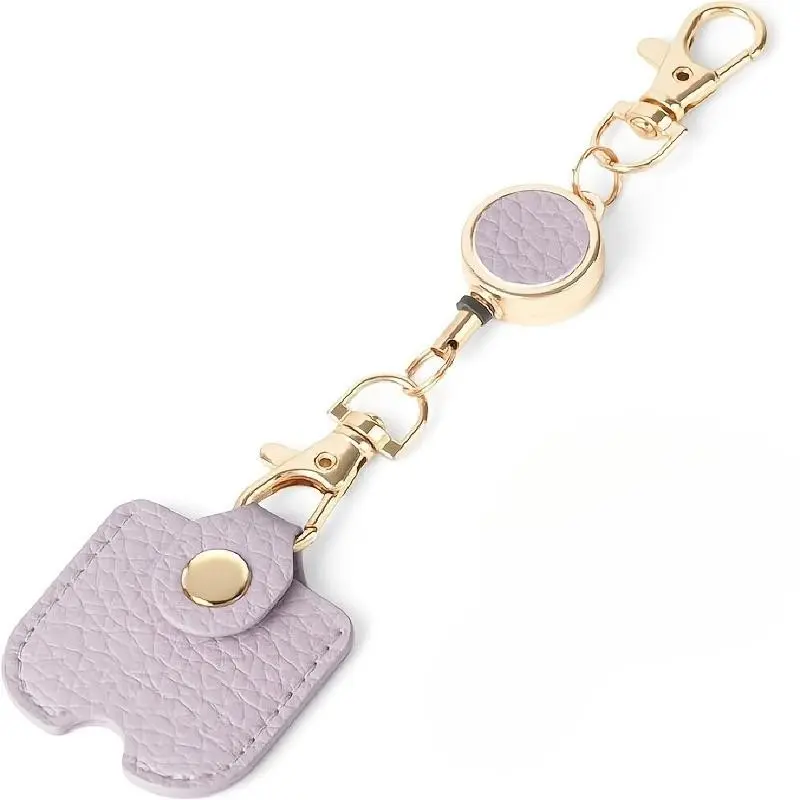 Ladies' retractable keychain, imitation leather extendable keychain. Anti-lost keychain with golden metal buckle, cute portable key ring, suitable for ID card and car keys