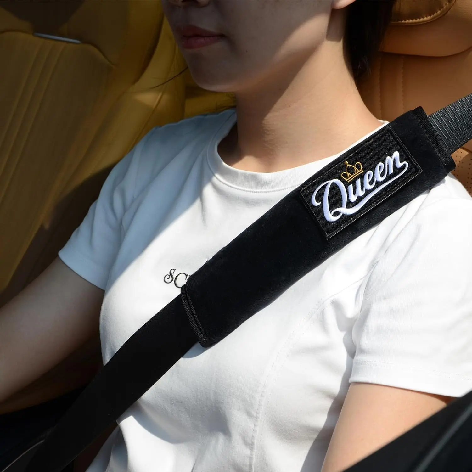 2 Pack Soft Seat Belt Cover Pad with Embroidered Fabric Sticker () - Comfortable Seatbelt Covers for   and  Ages - Seat Belt Extender  Pad - Seatbelt Cushion for Backpack