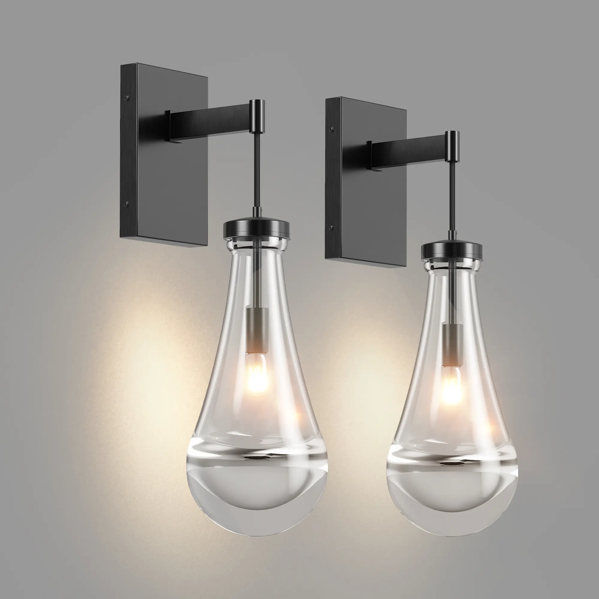 Modern Black Wall Sconce, Dimmable Raindrop Glass Wall Light Fixture, Elegant Vanity Lighting for Bathroom, Bedroom, Living Room & Hallway