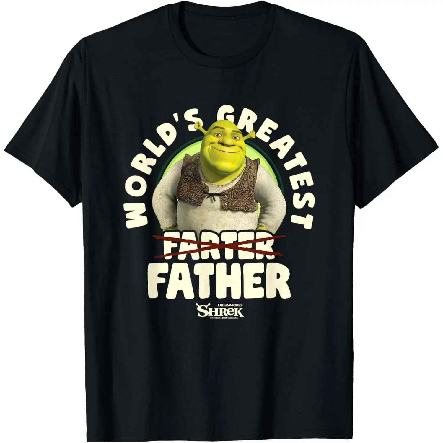 This men's Shrek Father's Day T-shirt features the crossover text "World's Greatest Farter," a versatile piece suitable for all seasons. Made from soft, comfortable fabric, it's available in multiple sizes.