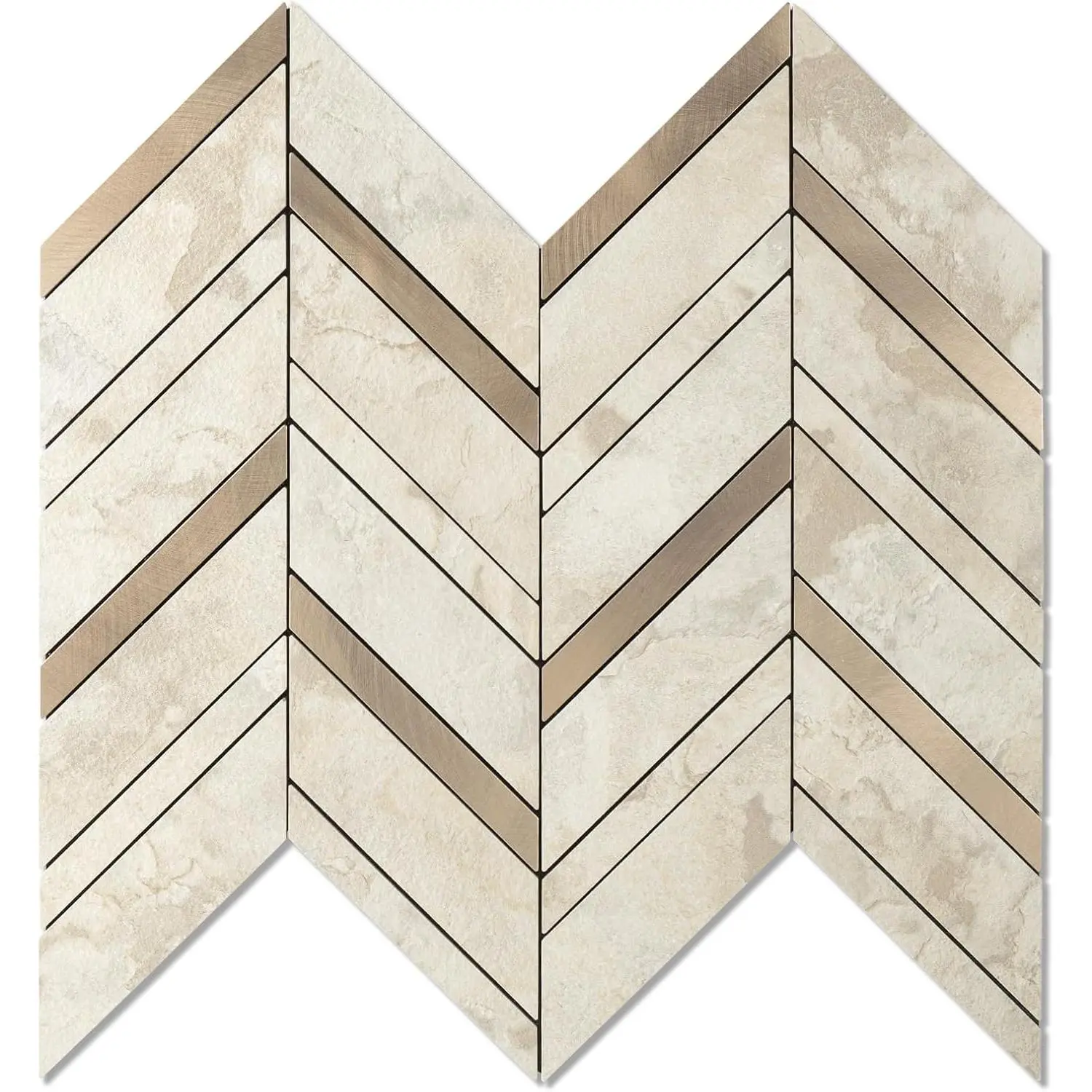 10-Sheet Herringbone Backsplash Peel and Stick Tile, Light Beig Stone PVC Stick  Backsplash for Kitchen,  Self Adhesive Wall Tile for Bathroom