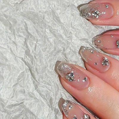 Foreign Trade Hot-Selling 24-Piece Nail Art High-End Fashion Simple Rhinestone Collection Butterfly Flower Cow Wearable Nails Wholesale