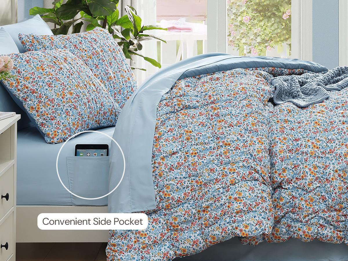 7-Pieces Ruffled comforter set, Shabby Chic Farmhouse Bedding, Machine Washable Cozy Bedding Haul for All Seasons Floral Print Patchwork