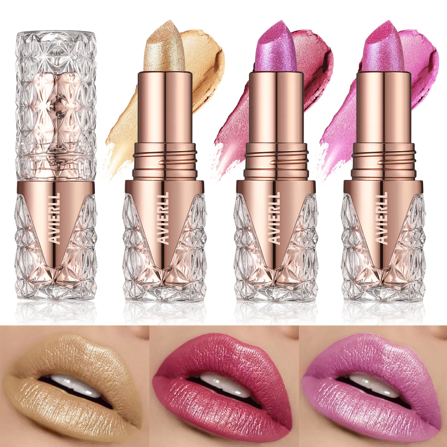 10color Pearlescent Shimmering Lipstick, Long-lasting Waterproof Shimmering Fine Shimmering Lip Gloss, Black Gray Gold Lipstick Glaze for Halloween Lip Makeup