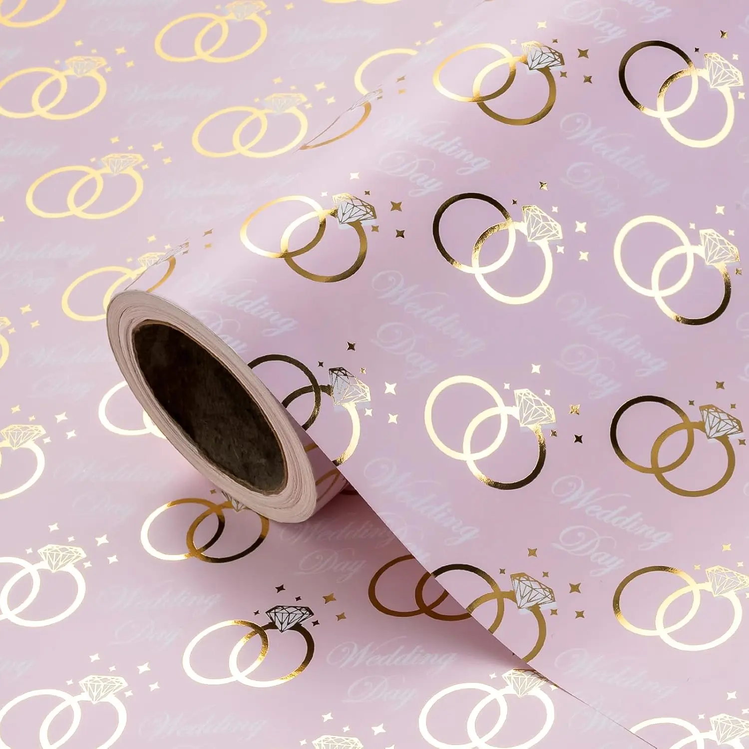 Wedding Wrapping Paper Roll - Mini Roll - 17 Inch x 16.5  -   Foil Ring Design,  for Wedding, Bridal Shower, Birthday