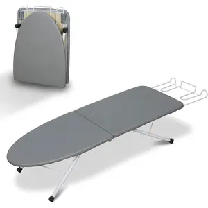 Desktop ironing board, portable ironing board with iron stand, foldable small ironing board, equipped with a heat-resistant cover and 100% cotton pad, dimensions are 31.5"x11.8"x7", gray