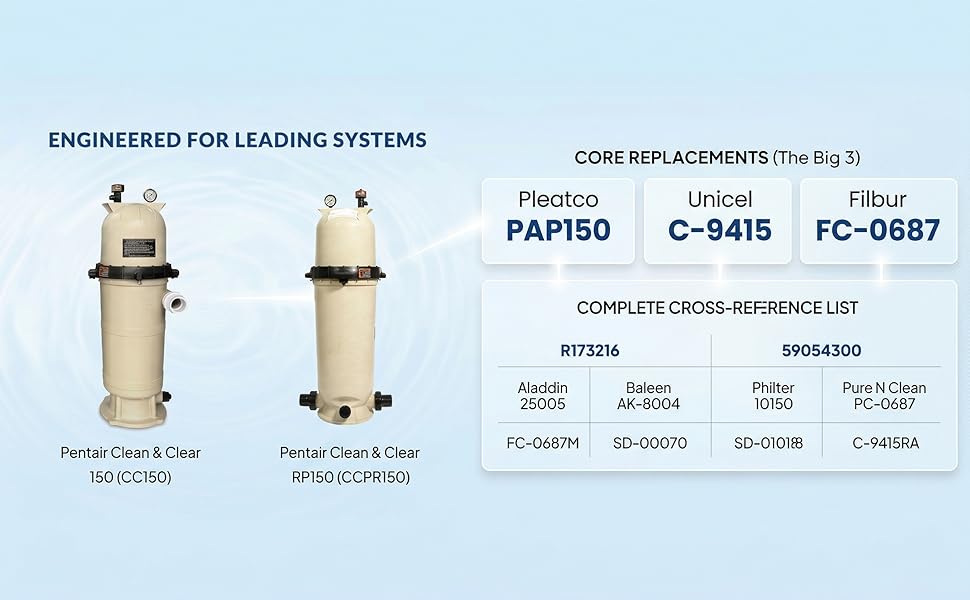 CC150 Pool Filter Cartridges Compatible with Pentair Clean & Clear 150, Replacement for Pleatco PAP150, Pentair R173216, Unicel C-9415, 150 sq.ft