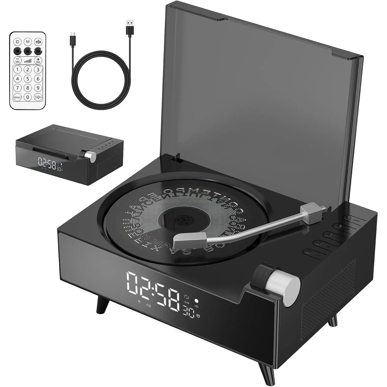 CD Player Portable with , Rechargeable CD Players Retro Suitcase CD  Player with HiFi Speakers Desktop CD Player for   Study Travel (Black