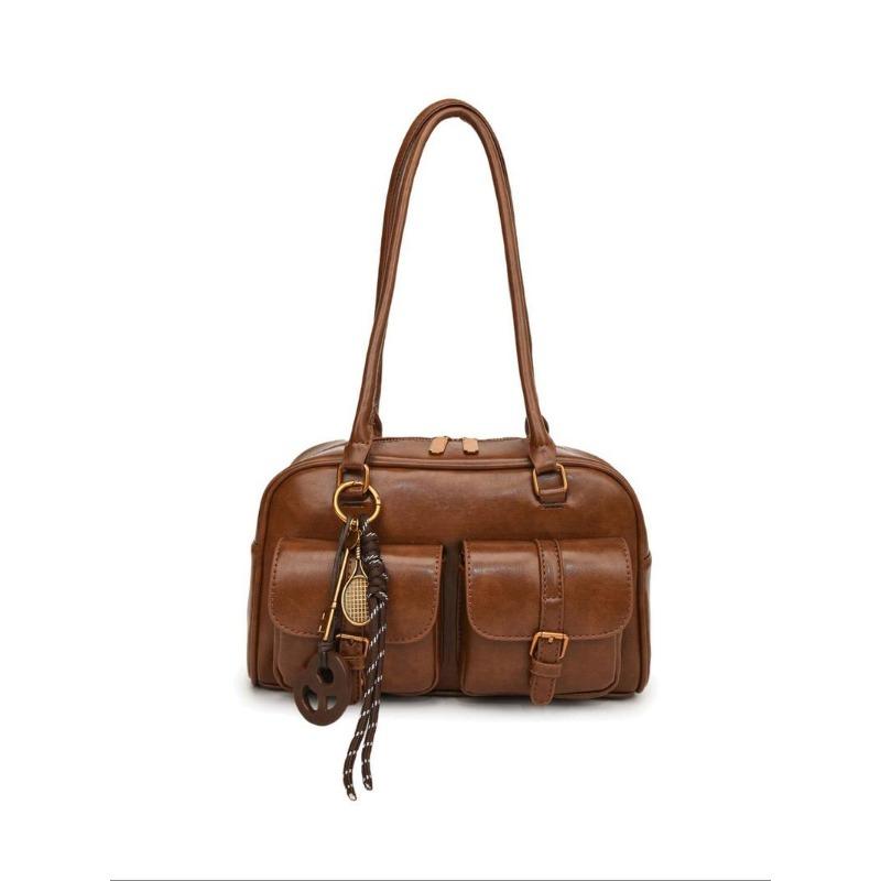 BIGWIG Women's Elegant Solid Color Shoulder Bag, Fashionable Pu Leather Bag for Daily Used, Leather Satchel, Casual Trendy Versatile High-quality Daily Commuting Bag, Unique Gifts for Women