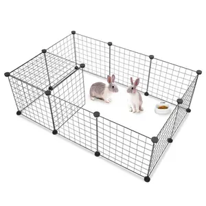 DIY Expandable Pet Playpen, 12-Panel Small Animal Playpen with Connectors & Hammer, Portable Metal Wire Cage for Rabbits, Guinea Pigs, Hedgehogs, Hamsters