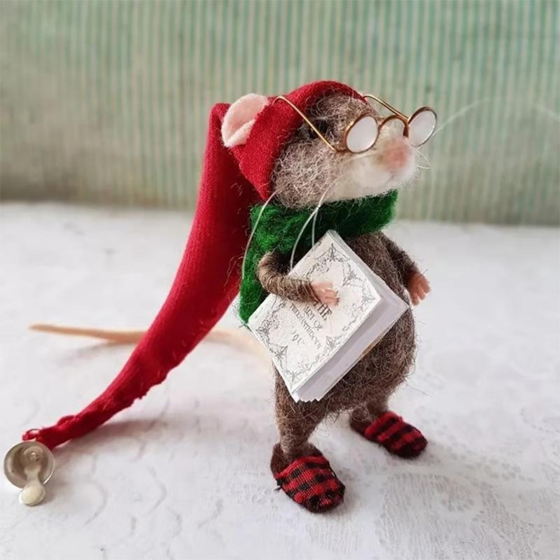 Christmas Needle Felted Mouse Ornament, Handmade Wool Santa Mouse Figurine, Holiday Tree Hanging Decor