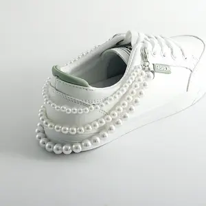 2 Pack / 1 Set Multi Gradient Size Imitation Pearl Shoe Chain Detachable Three Layer Pearl Shoe Ornament Clip Charms for Sneakers White Shoes Decor