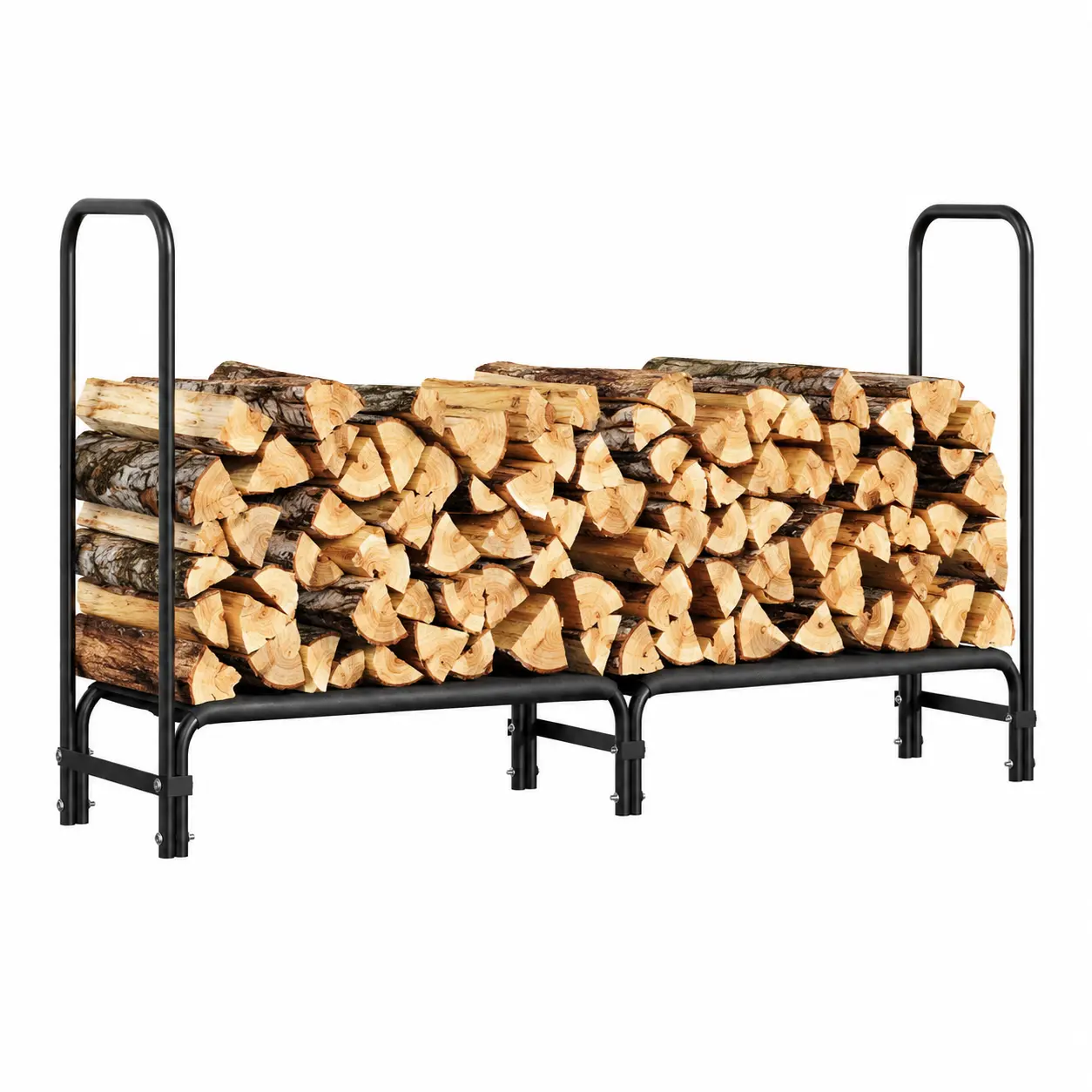 Heavy Duty Firewood Rack, 4FT or 8FT Outdoor Metal Log Holder with Fabric Mesh Base, Powder-Coated Steel Wood Stacker Organizer, Elevated Fireplace Wood Storage Rack for Indoor Log Storage, Backyard, Patio, Porch, Garage, Cabin, Camping & Fire Pit