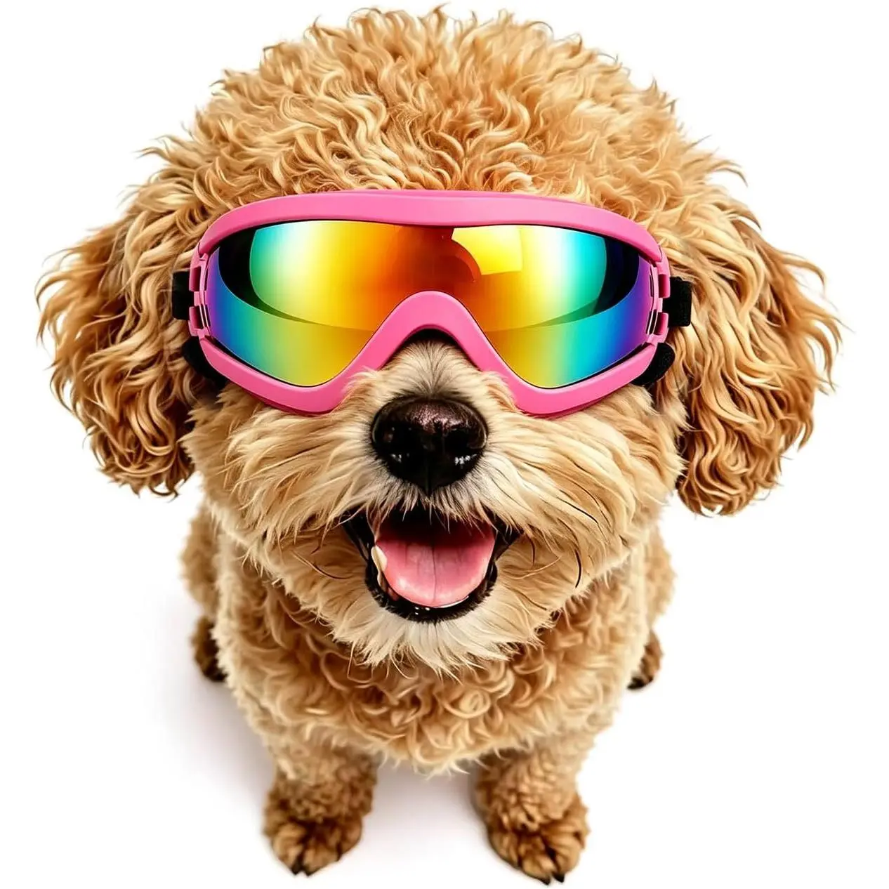 Dog Sunglasses Small Breed, UV Protection Dog Goggles, Cycling Eye Protection for Small Dogs, Outdoors Breathable Windproof Dustproof Anti-Fog, Adjustable Straps, Pink