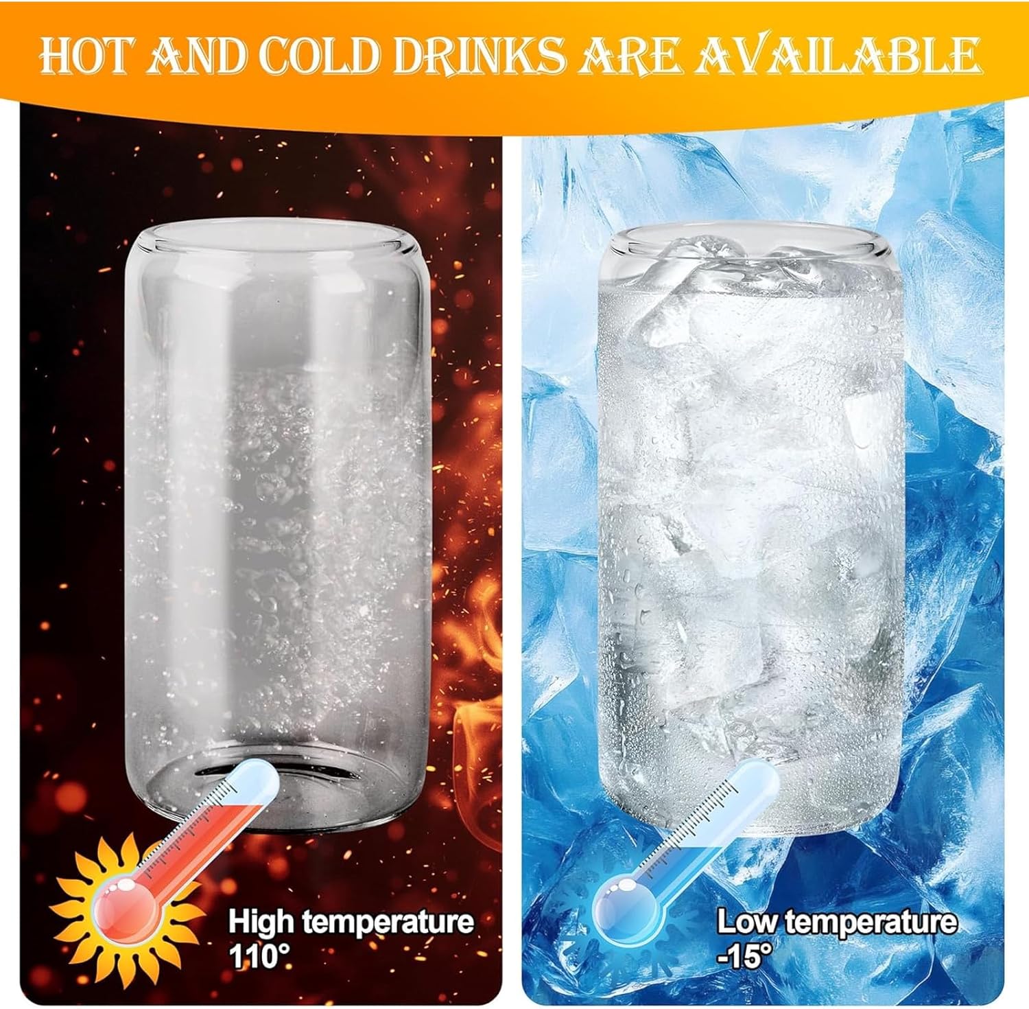 Everyday Drinking Glasses Cups 4pcs, 16oz Drinkware Kitchen Glass for Cocktail, Iced Coffee, Beer, Ice Tea, Juice, Wine, Whiskey, Water, Home Essential Cup, Include 1Cleaning Brushes