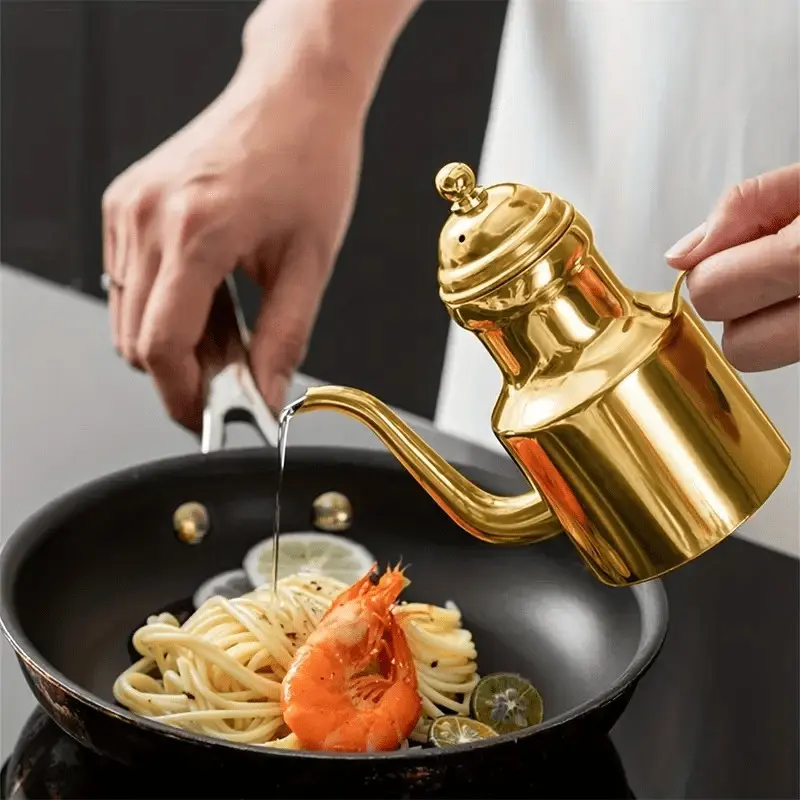 1 Stainless Steel Oil Pot, Durable Thickened Funnel, Oil Filter Cup, Large Tea Coffee Pot, Seasoning Liquid Jar, Kitchen Spice Storage Bottle, Vinegar Dispenser, Suitable for Cooking, Baking, Salad, BBQ, Kitchen Accessories