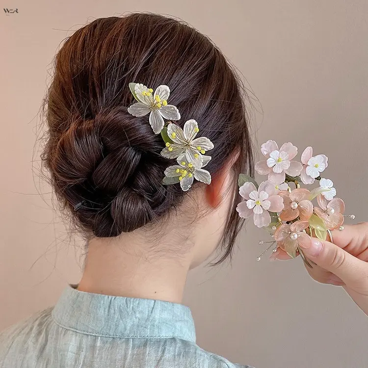Chinese Style Flower Hair Comb, Handmade Floral Hairpin, Vintage Petal Pearl Hair Side Comb, Elegant Hanfu Cheongsam Hair Accessories for Women Wedding Daily Hairstyle, 9 Colors Available