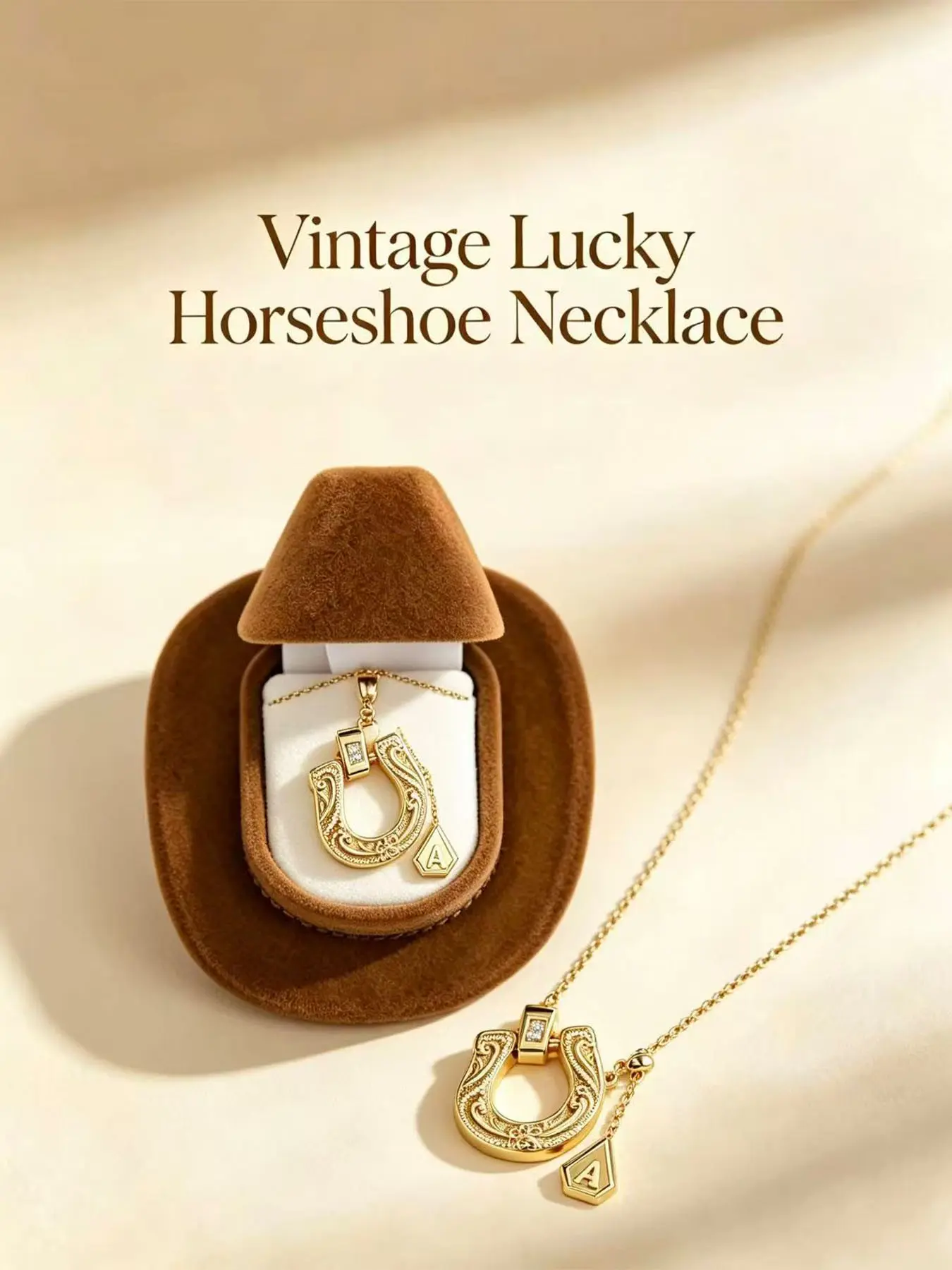 Horseshoe Necklace, Luxury Fashion Engraved Design, Personalized Trendy Charm, Western Cowboy Gift Box, Stainless Steel Letter Pendant