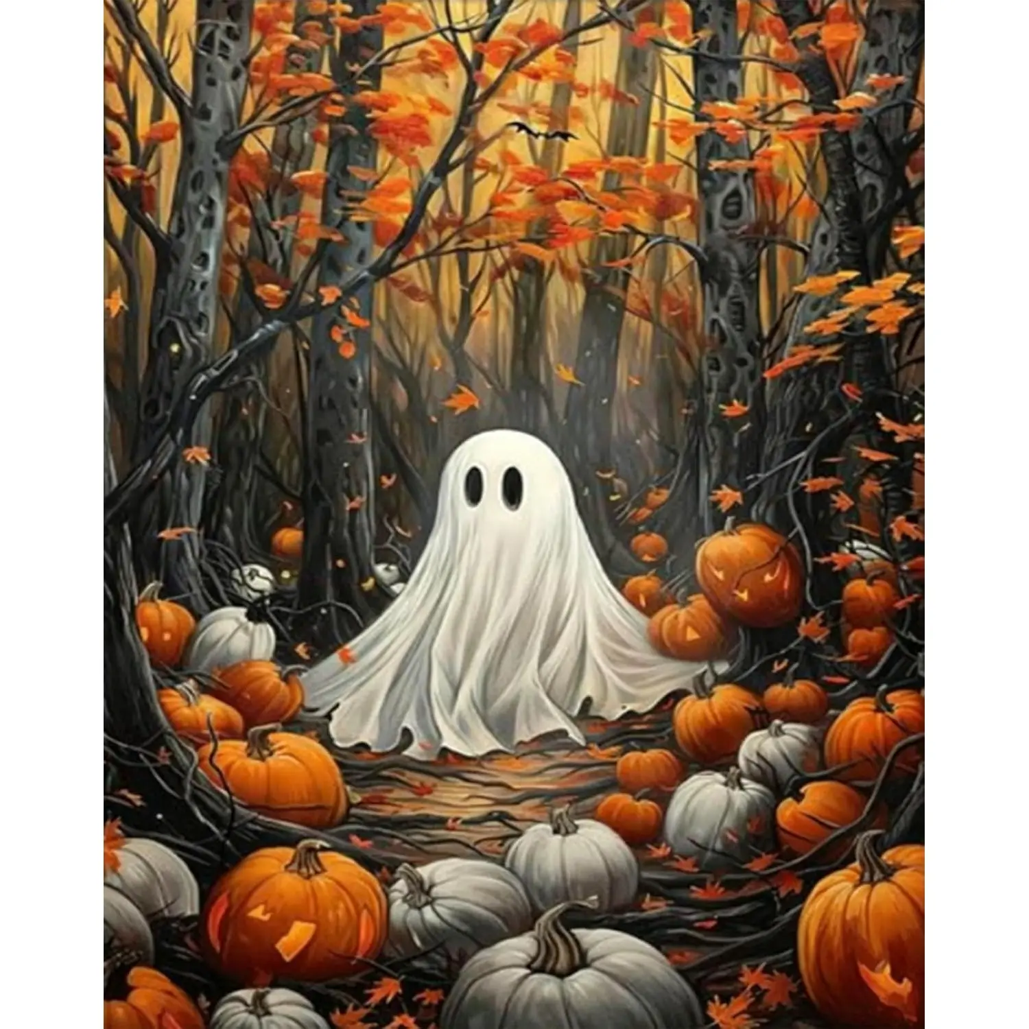 Diamond Art Painting Kit for Adults,Halloween Ghost 5D Diamond Painting Dots Craft Art Kits for Adults Beginner,Forest Pumpkin DIY Full Round Gem Crystal Art Paint by Diamond,Home Wall Decor12x16in