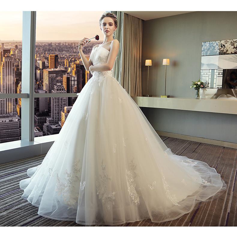 2026 New Style White Lace Strapless Wedding Dress with Train for Petite Brides, Simple, Ethereal & Forest-Style