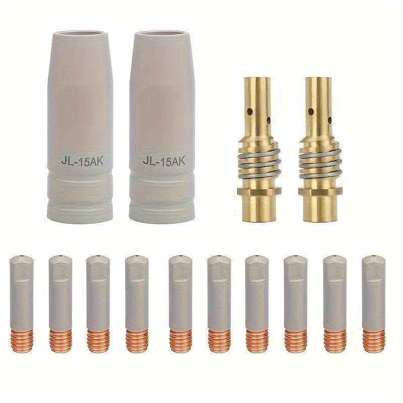 14pcs Set 15AK New Coating Protective No-Stick Welding Gun Tip, Industrial Electric Tool Accessories, Arc Welding Equipment, Yellow Brass Finish, Battery Not Included