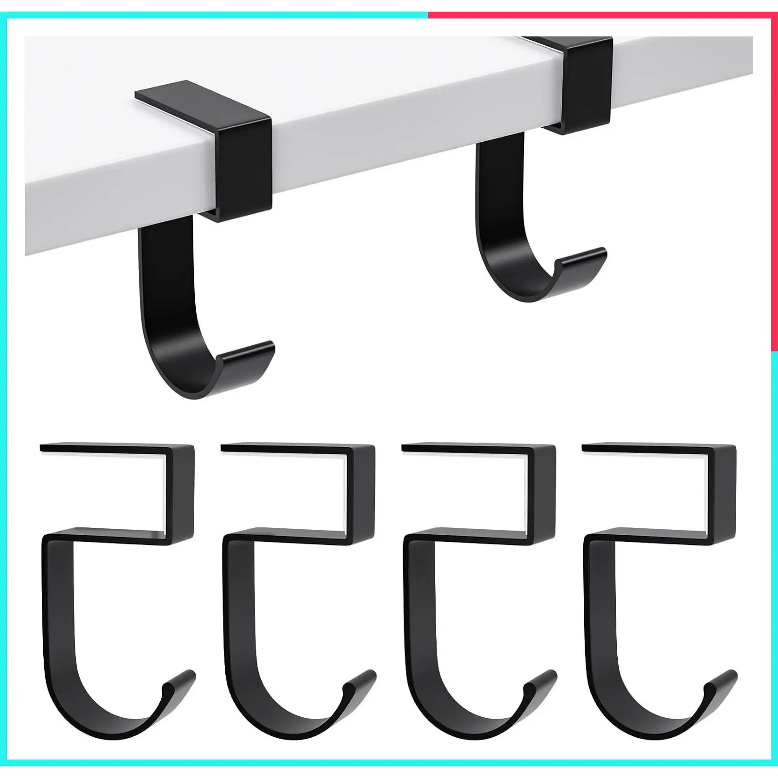 4 Pcs Heavy Duty Purse Hook for Table & Desk, Nail Free Handbag Hanger for Hanging Bags, Umbrellas, Keys, Cups, Headphones - Black