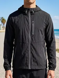 Men's Hooded Jackets Outdoor Sun Protection 3M Reflective Windbreaker Front Reflective Strip Zipper Pocket Thin Cycling Jacket