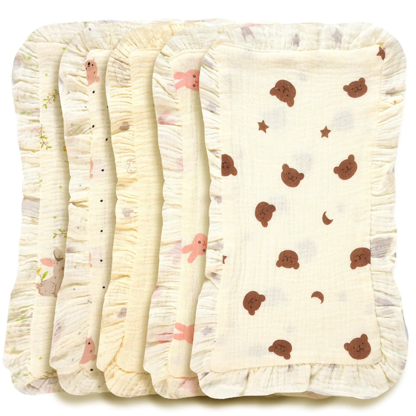 Tdhd 5-Pack Newborn Ruffled Cotton Burp Cloths, 15.75 X 9.45 Inches Anti-Vomiting Baby Bib, Multi-Use Towels