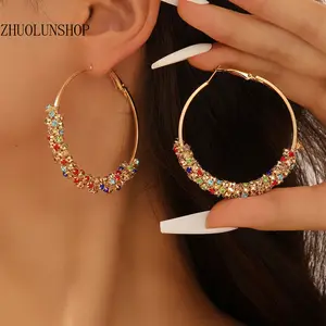 Women Hoop Earrings, Viral TikTok Colorblock Rhinestone Statement Hoops, Y2K Chunky Geometric Layerable Ear Jewelry, Exquisite Lightweight High Gloss Alloy, Daily Casual Outfit Accessory, Ideal Birthday Anniversary Gift For Her