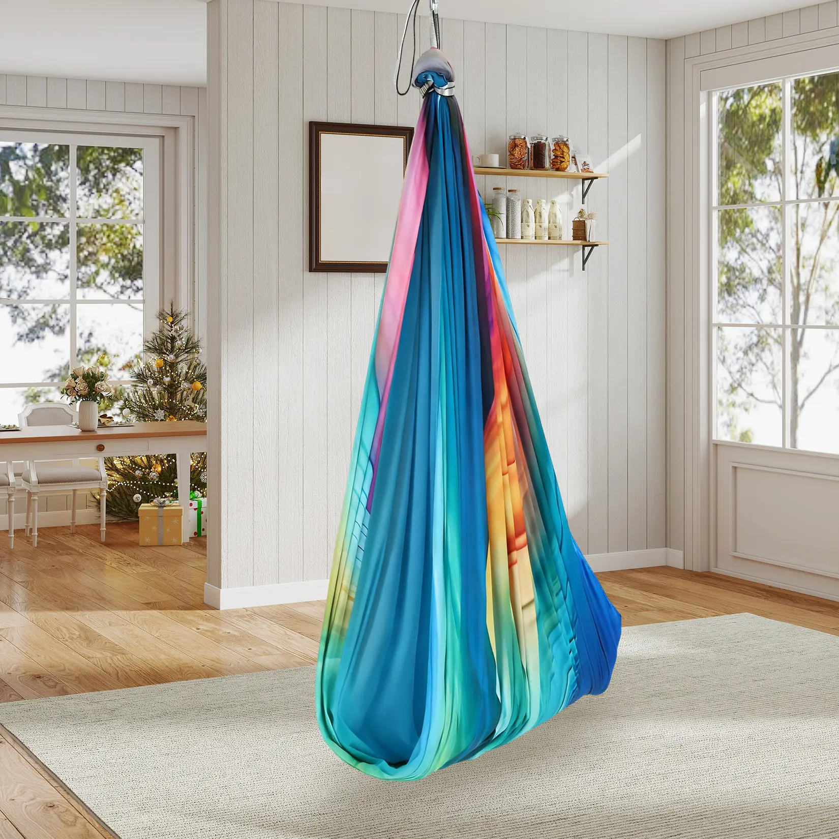 Dual-Layer Sensory Rocking Chair Hammock for Kids – Calming Indoor/Outdoor Therapy Hammock, 360° Swivel, Deep Pressure Support up to 300 lbs, Ideal for Autism, ADHD & Sensory Processing