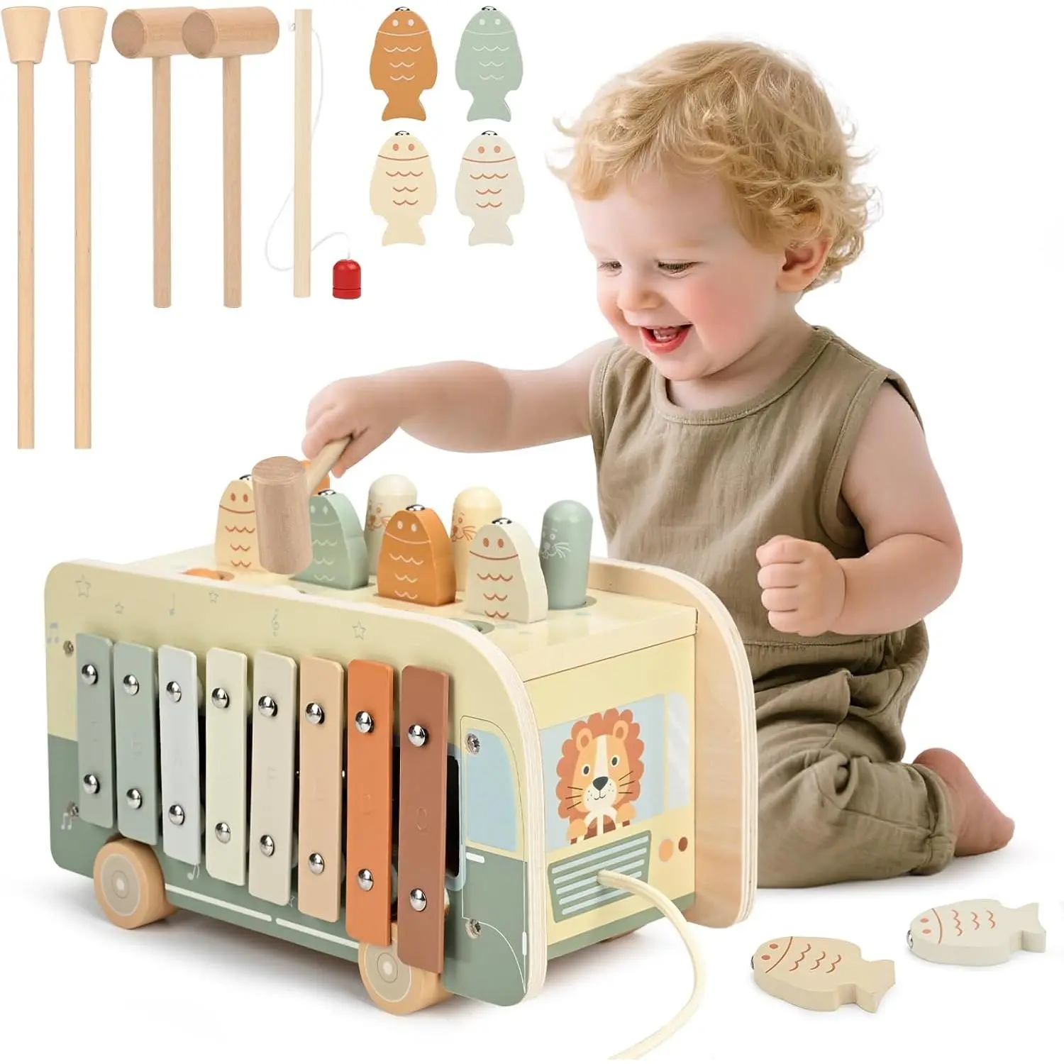 Montessori Toys for 1 Year Old - Wooden Hammering Pounding Toys for One Year Old Girls Boys Gifts, 7 in 1 Learning Activities for Baby First Christmas Birthday Gifts for Toddlers 1-3-2-4fidget toys