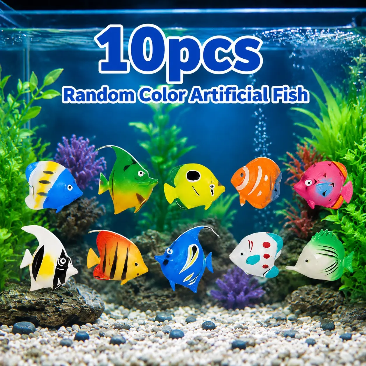 10 Piece Realistic Tropical Fish Aquarium Decoration Set, Durable Eco-Friendly Plastic, Suitable for Freshwater & Saltwater Tanks, Home & Office Use