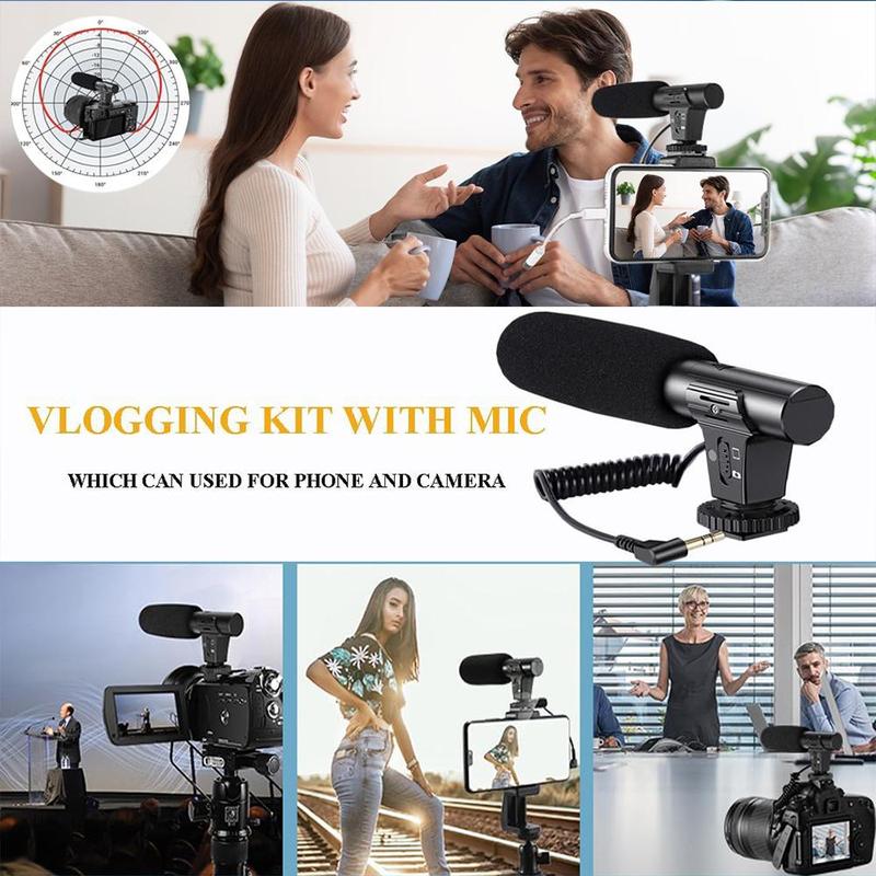 Smartphone Video Kit, Vlogging Kit with Microphone Light Tripod, 50 Inch Extendable Phone Clip Remote Control Compatible with iPhone/Smartphone/Cameras