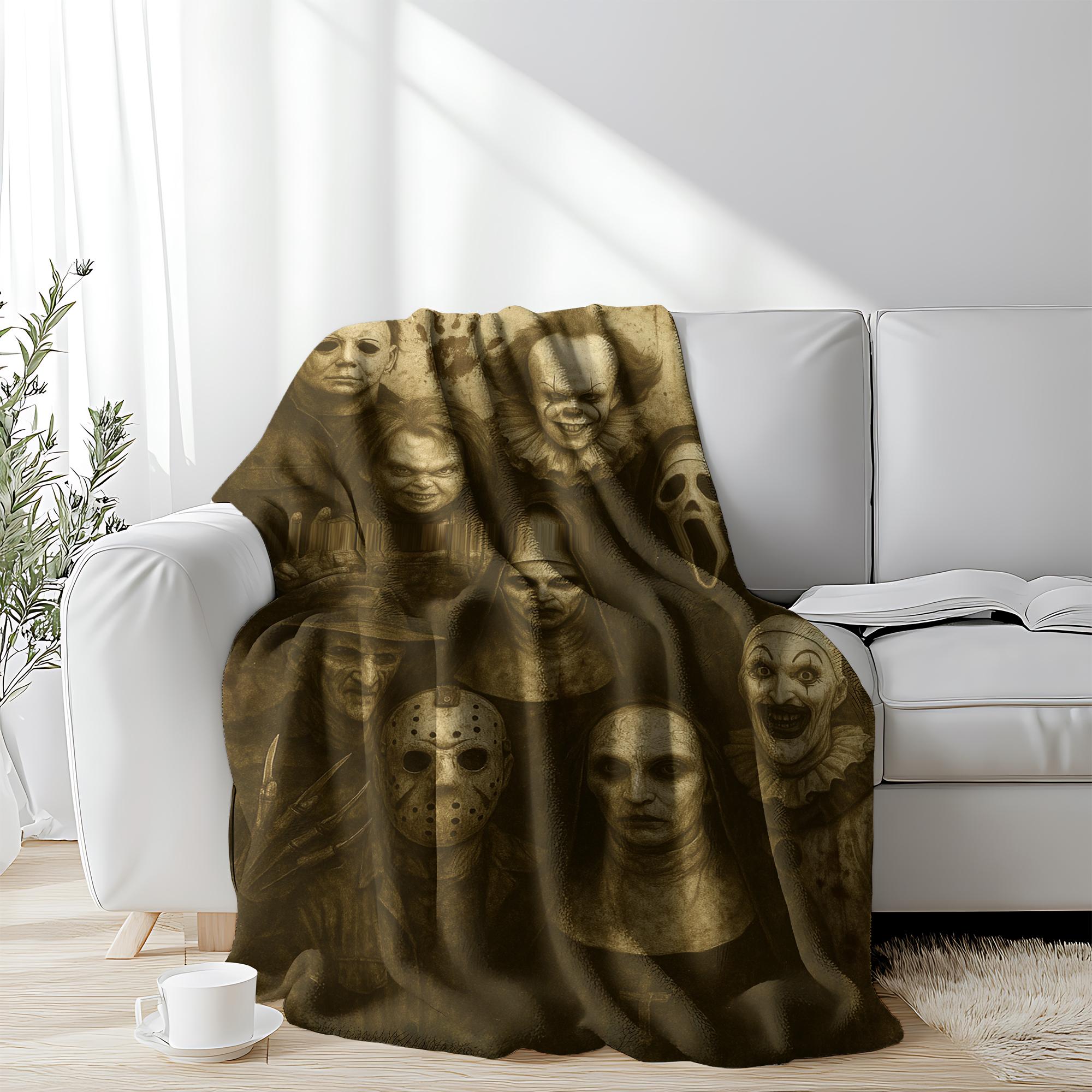 "Horror Characters Family Photo" Soft Funny Throw Blanket Horror Icons Flannel - Cozy Fuzzy Plush Comfy All-Season Sofa Bedroom Dorm Couch Office Car Travel Home Bedding,Comfortable Movie Decor Blanket Men Women Boys Girls Halloween Birthday Fan Gifts