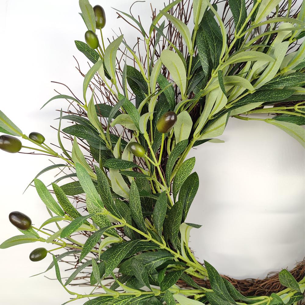 Artificial olive branch wreath with fruits and flowers - a natural-style wreath suitable for walls, doors, windows, and home decoration.