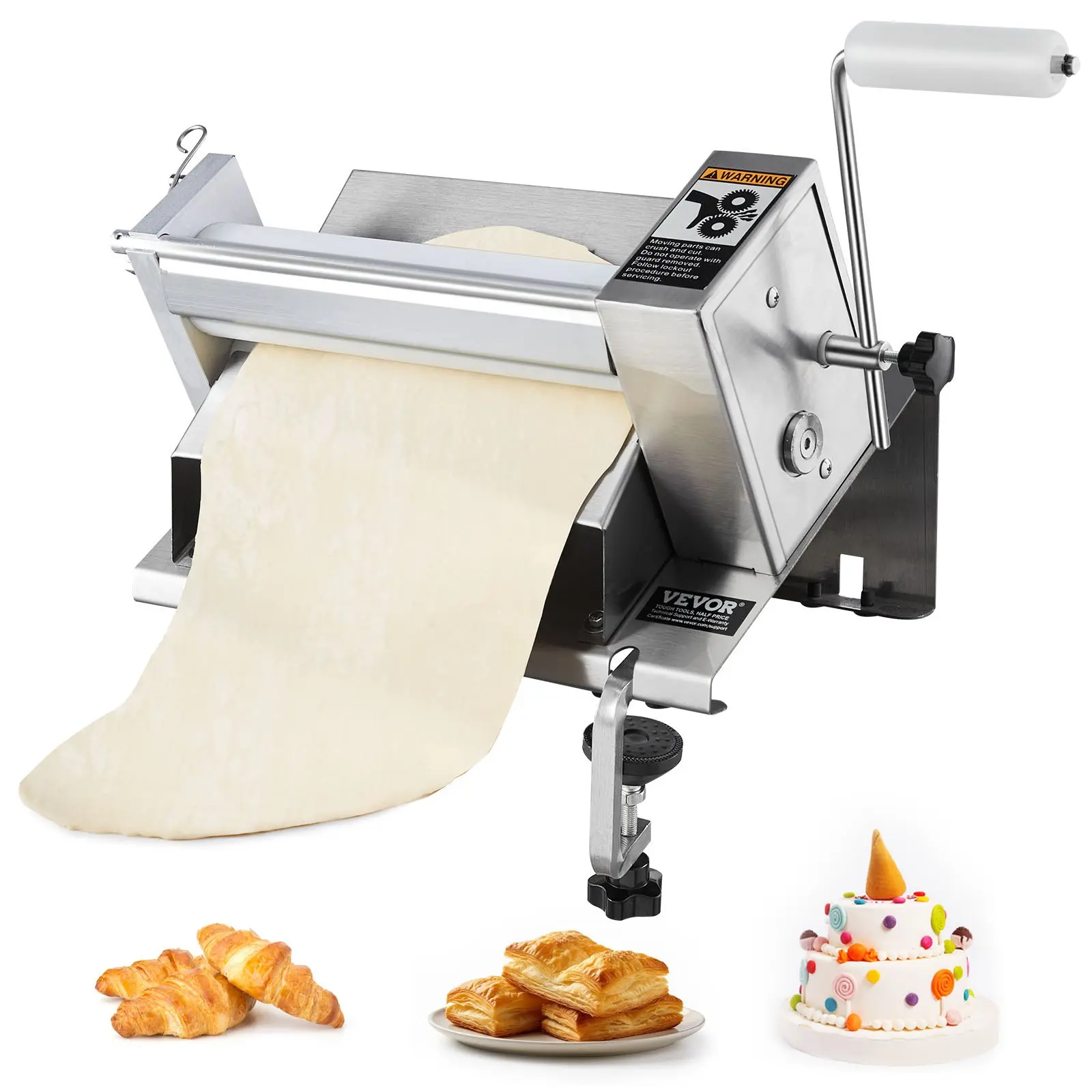 VEVOR Manual Dough Sheeter Machine, Puff Pastry Sheeter and Fondant Roller, Removable Handle, Panel, Roller for Easy Cleaning, Max 1/2 inch Adjustable Thickness, for Home or Small Commercial Kitchens, Cake, Pasta