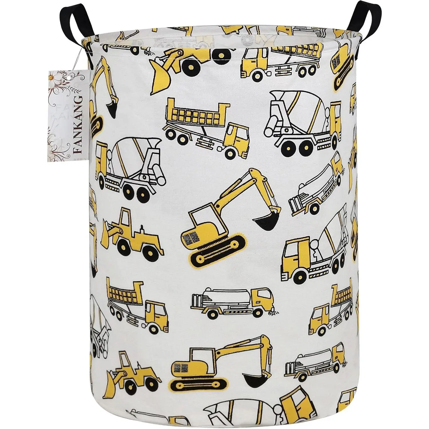 Storage Basket, Nursery Hamper Canvas Laundry Basket Foldable with Waterproof PE Coating Large Storage Baskets for Kids Boys and Girls, Office, Bedroom, Clothes,Toys（excavator）