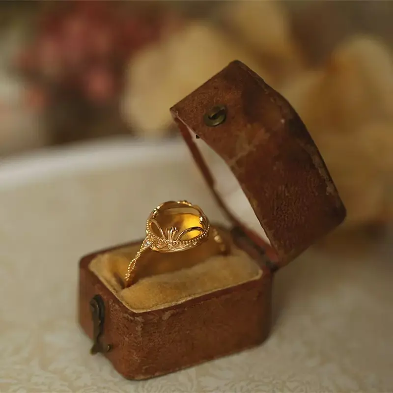 DOUX Gold-Tone Citrine Yellow Crystal Open Adjustable Ring