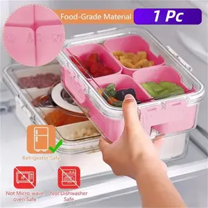 1 pack Snackle Box Container, 4 Compartment Divided Serving Tray with Lid, Multipurpose Food Organizer, Snack Box Container for Candy, Fruit and Snacks, Plastic Storage Containers, Bpa Free Plastic, Great for Gatherings, Outings, Parties and Entertaining