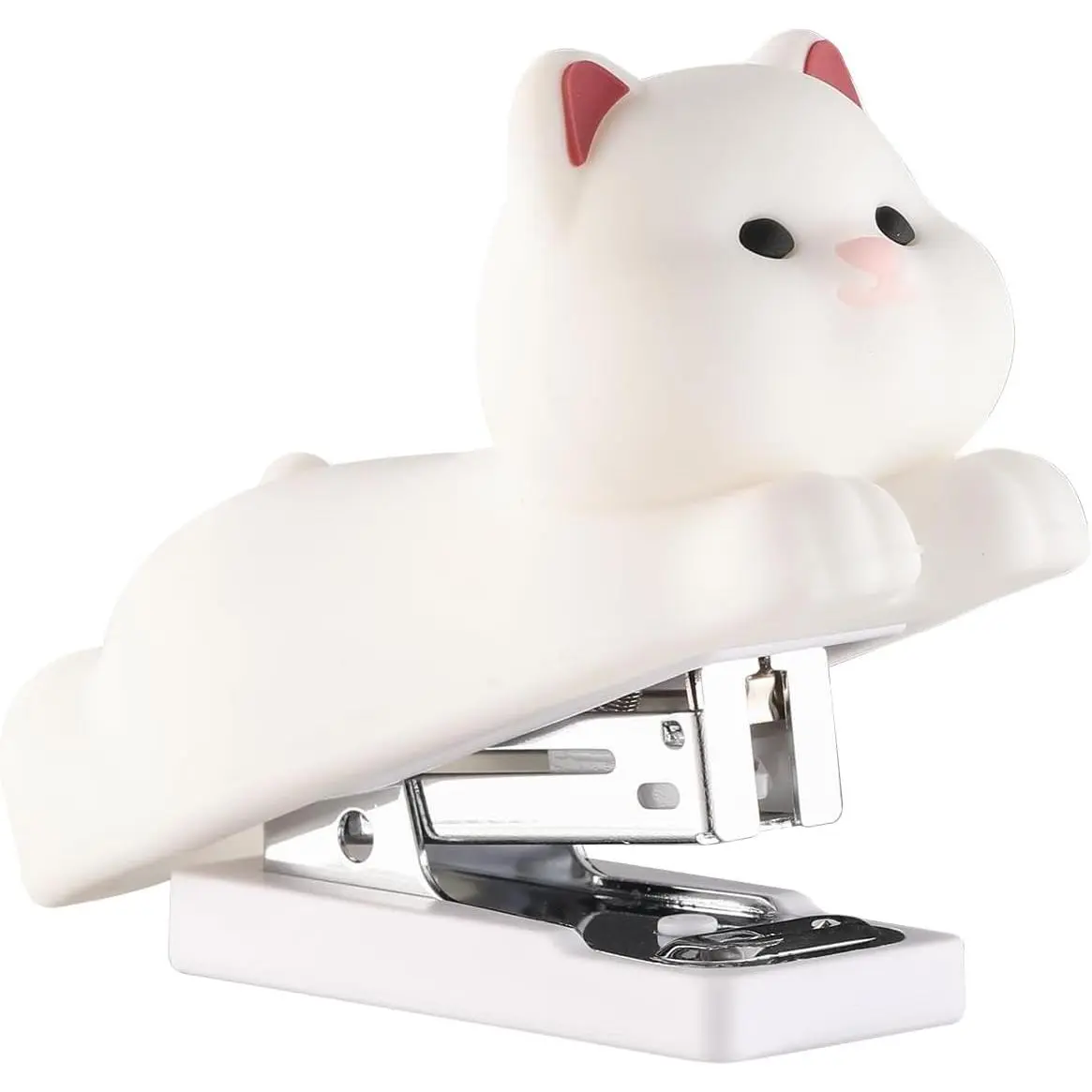 Cartoon Look Cute Animal Mini Stapler - Synthetic PVC Stereoscopic Office Stationery, Labor-Saving Spring Mechanism Tool, Fits 24/6 & 26/6 Staples, White Puppy School Supply for Students