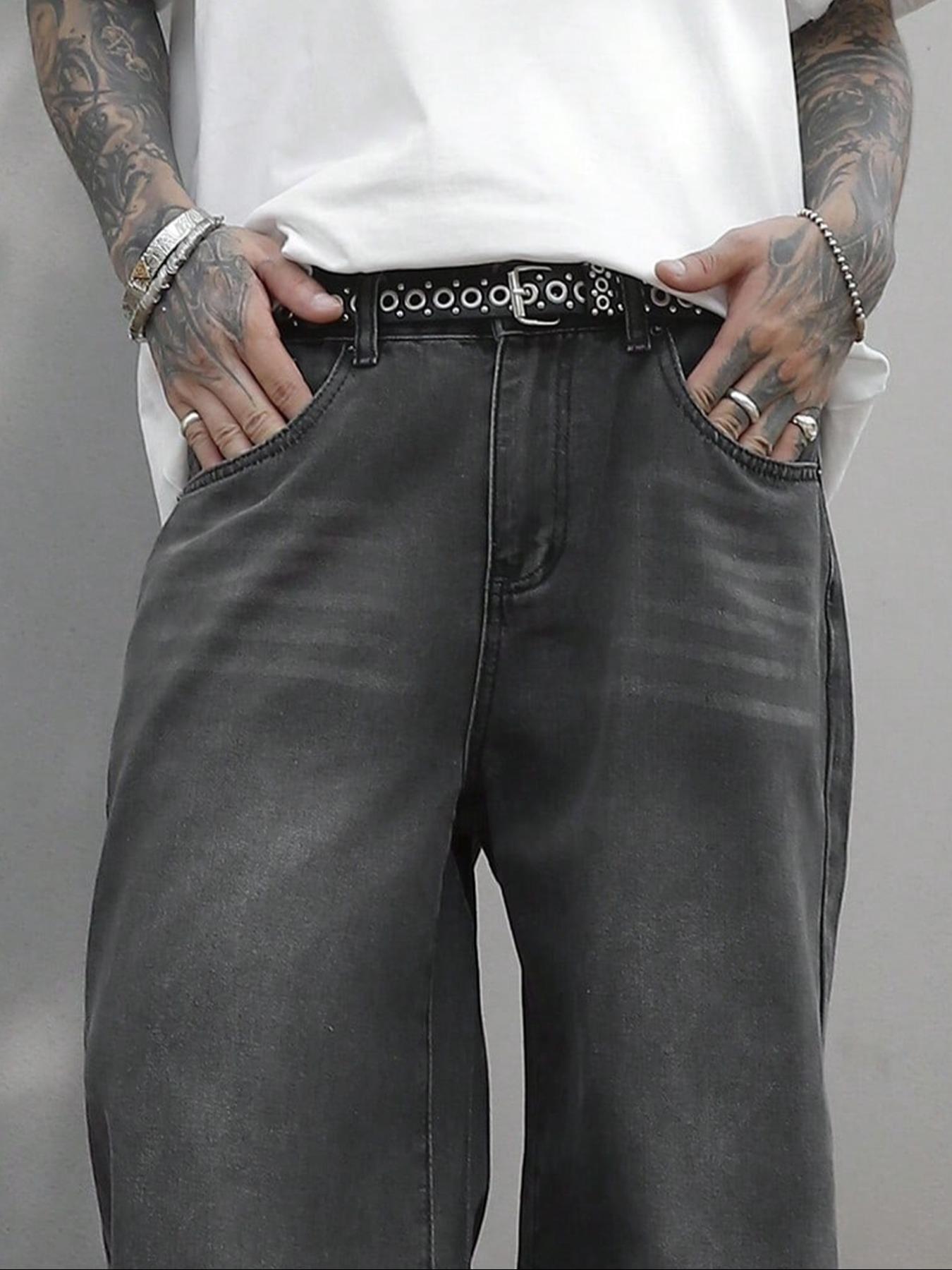 Men's Wide Leg Jeans, Loose Casual Comfy Denim Trousers for Daily Wear, Fashion Men's Bottoms for All Seasons, Pants, Menswear