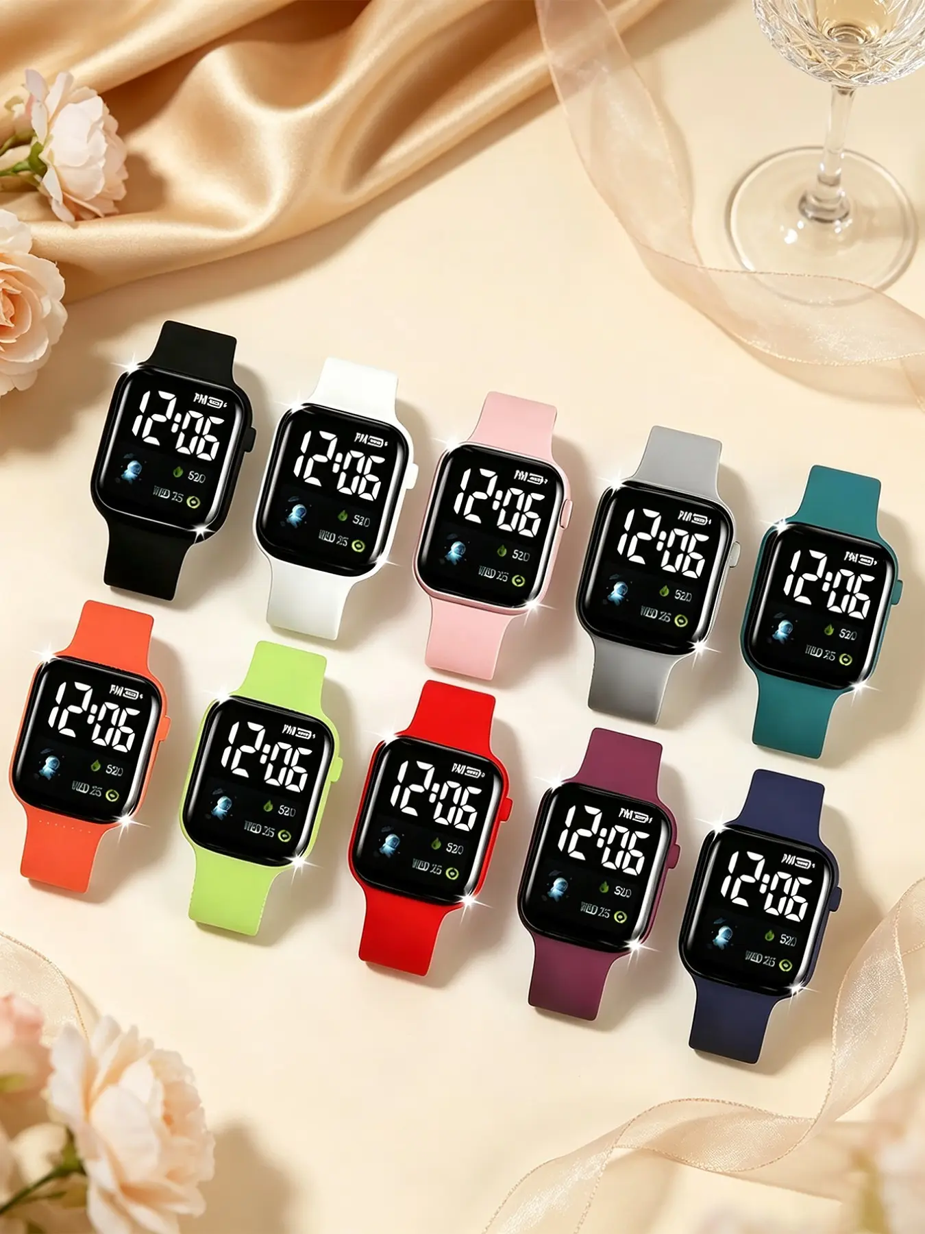 10-Piece Set Unisex Sports Band Watch, Digital Astronaut Cartoon Display, LED Glow Fashion Accessory, Multi-Color, Couple Watches, Best Gift, Sporty Digital Watch