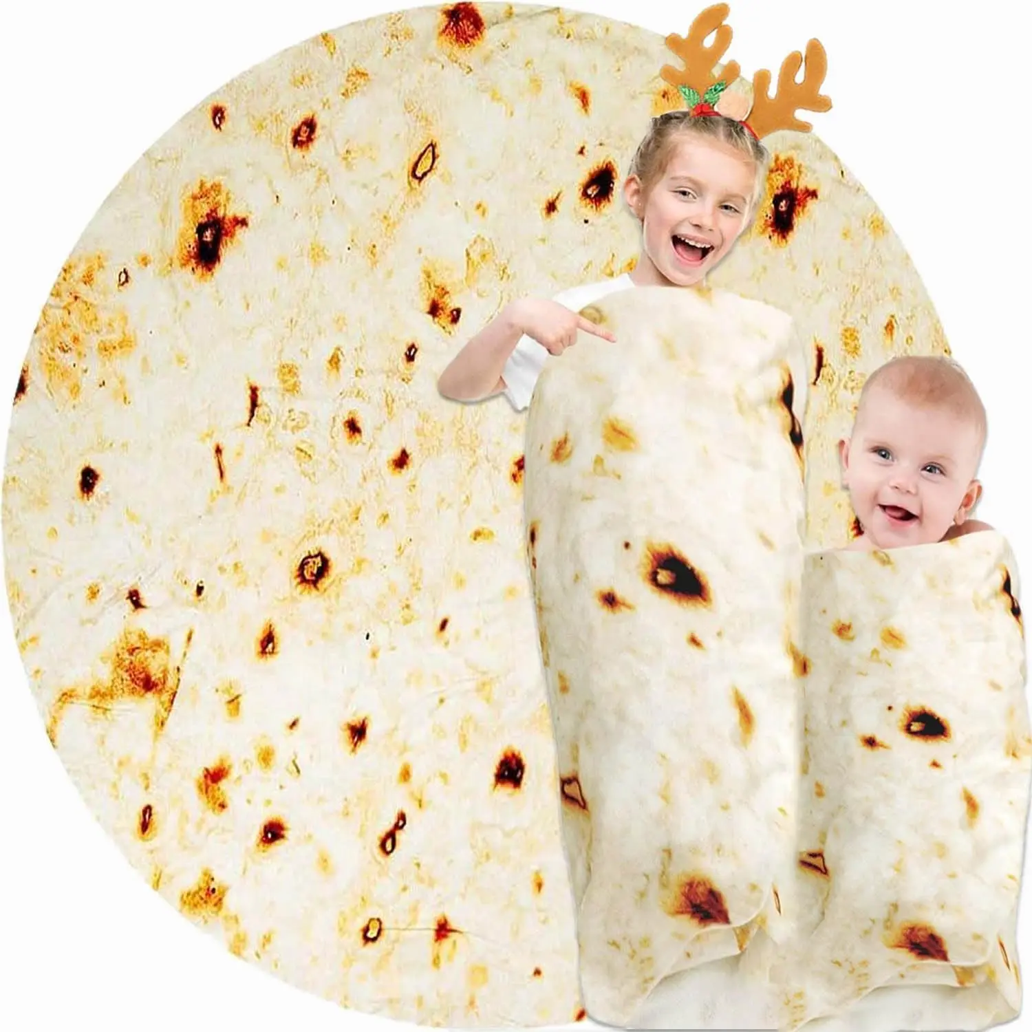 Burrito Tortilla Blanket  Stuff Shower White Elephant Gifts for  Throw Blankets Wrap Swaddle  Boy Girl Party Novelty Gag Pets Soft Fleece 40in