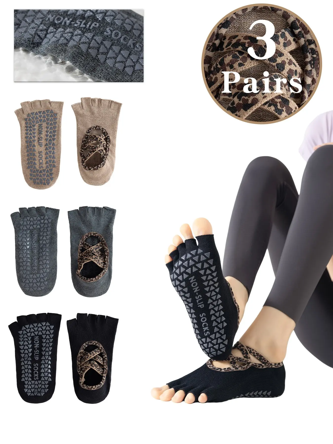 Open-Toe Five-Finger Yoga Socks, Non-Slip Professional Women's Short Socks, Ideal for Indoor Sports, Fitness, and Pilates